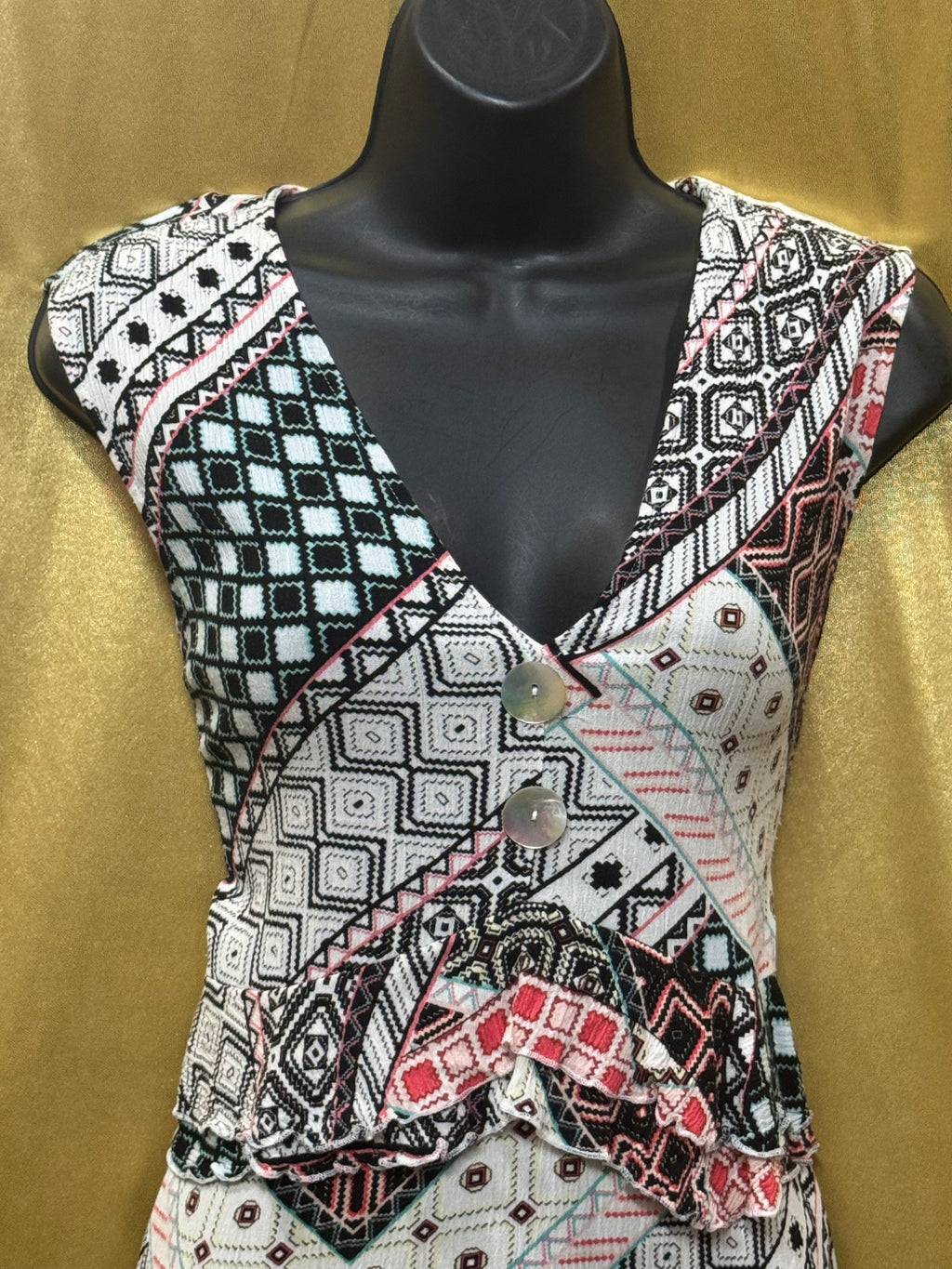 John Paul Richard Geometric Print Sleeveless Blouse - Size Small Boho V-Neck