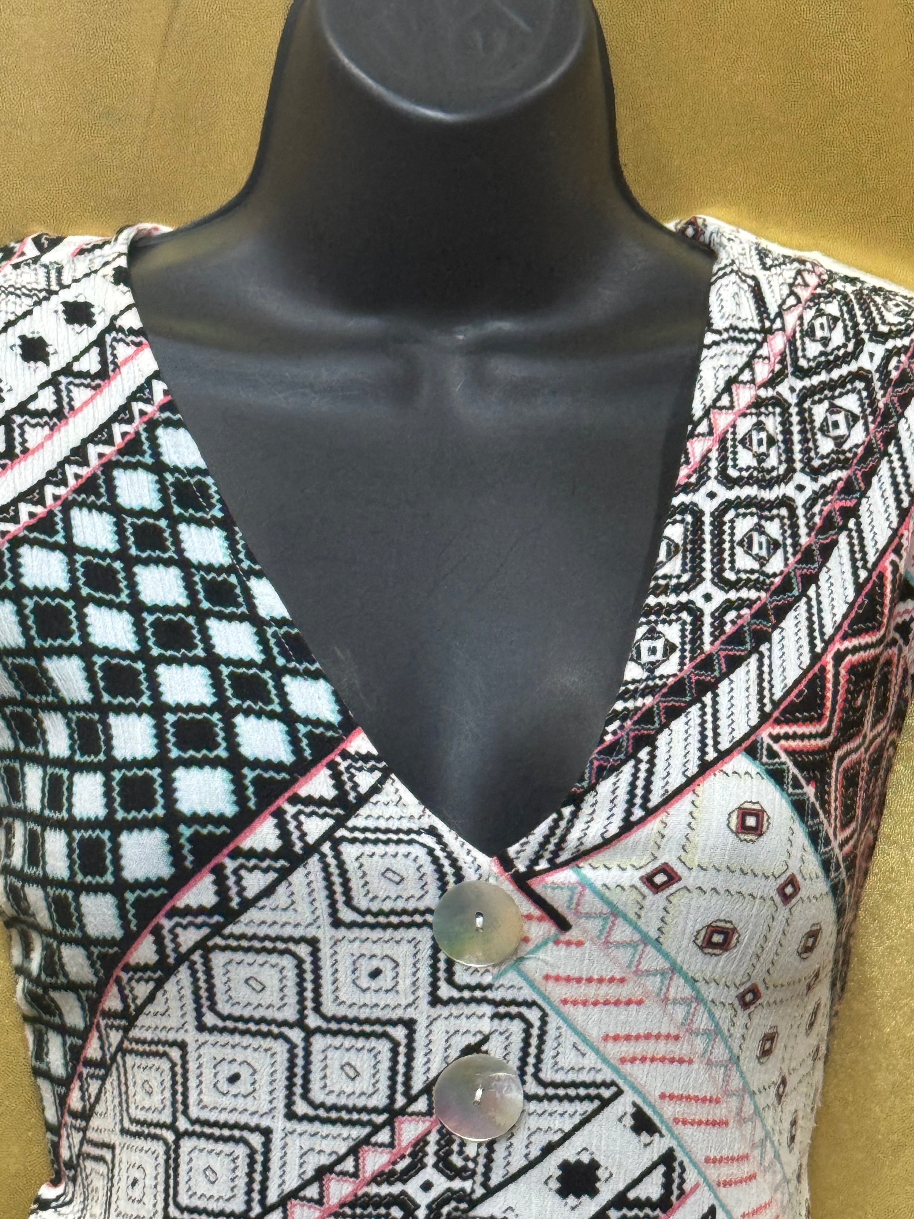John Paul Richard Geometric Print Sleeveless Blouse - Size Small Boho V-Neck