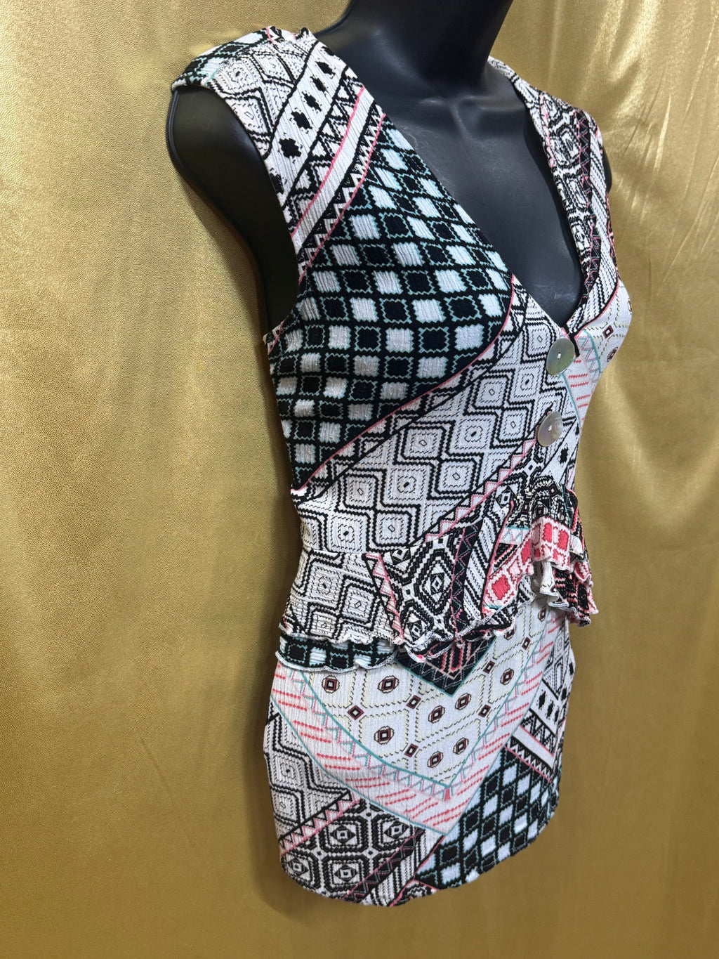 John Paul Richard Geometric Print Sleeveless Blouse - Size Small Boho V-Neck