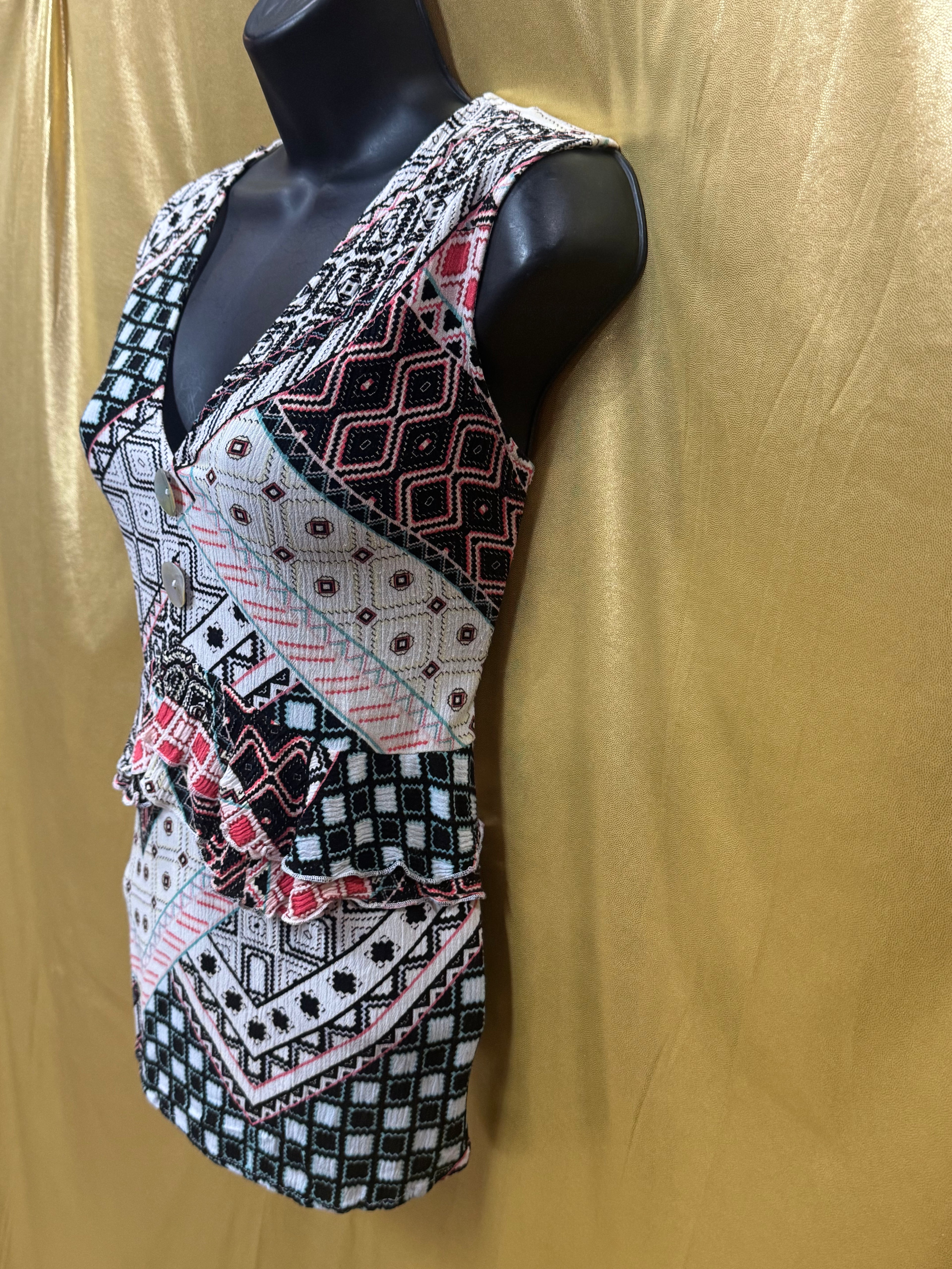 John Paul Richard Geometric Print Sleeveless Blouse - Size Small Boho V-Neck