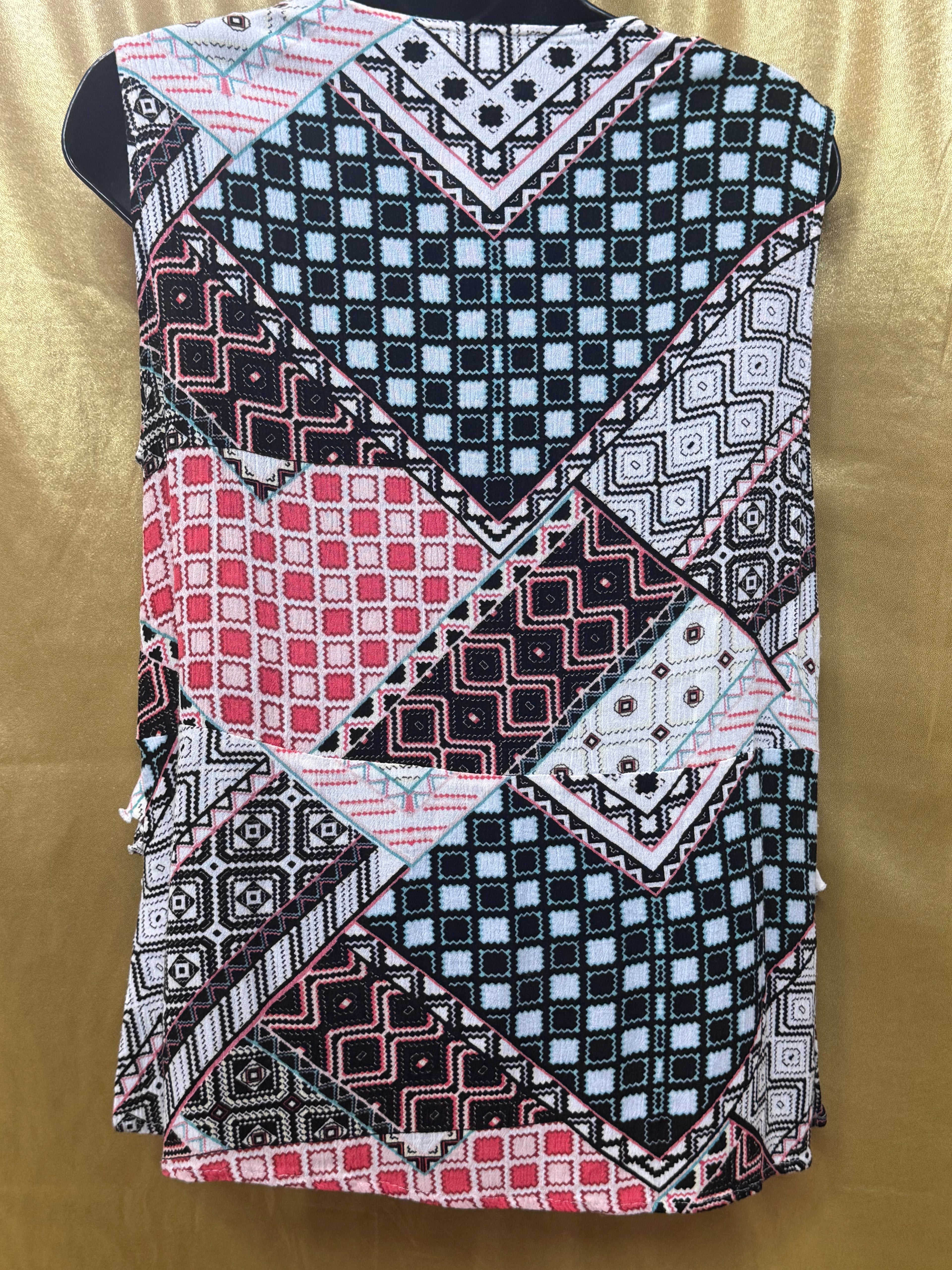 John Paul Richard Geometric Print Sleeveless Blouse - Size Small Boho V-Neck