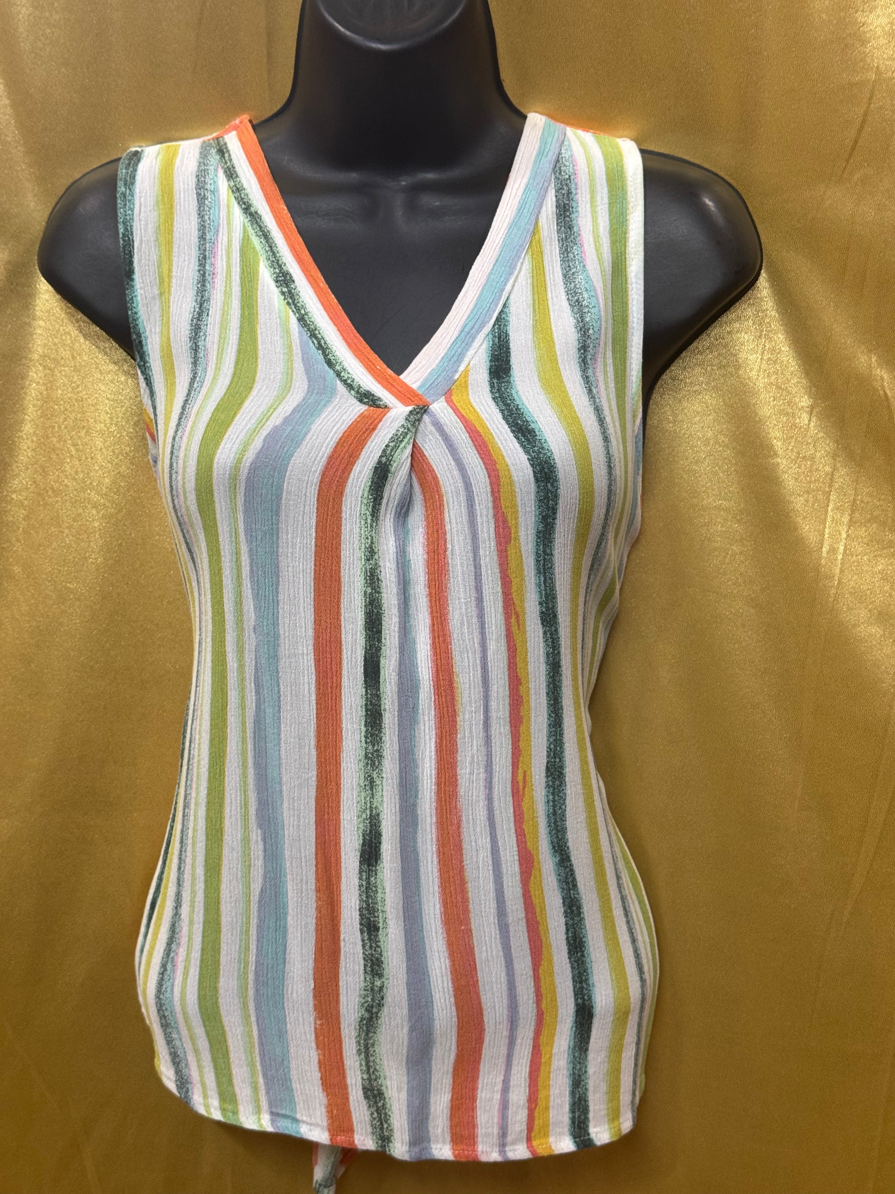 22nd Brand Colorful Striped V-Neck Tank Top - Made in USA, Size Small