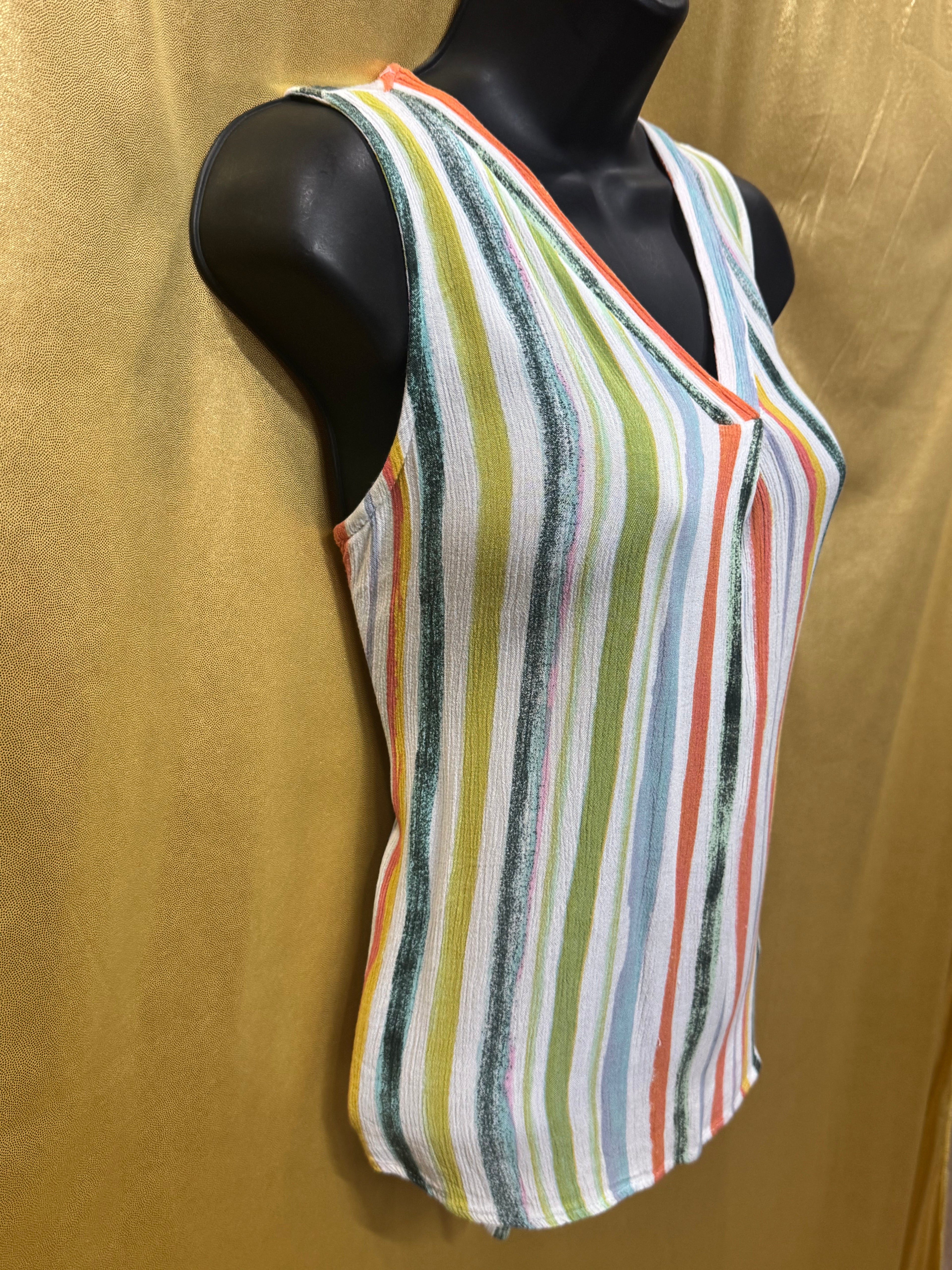 22nd Brand Colorful Striped V-Neck Tank Top - Made in USA, Size Small