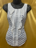 ELLE Blue & Purple Geometric Floral Ruffle Sleeveless Blouse, Small