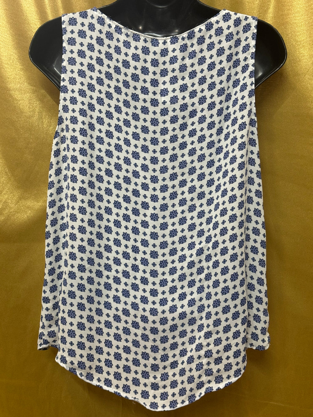 ELLE Blue & Purple Geometric Floral Ruffle Sleeveless Blouse, Small