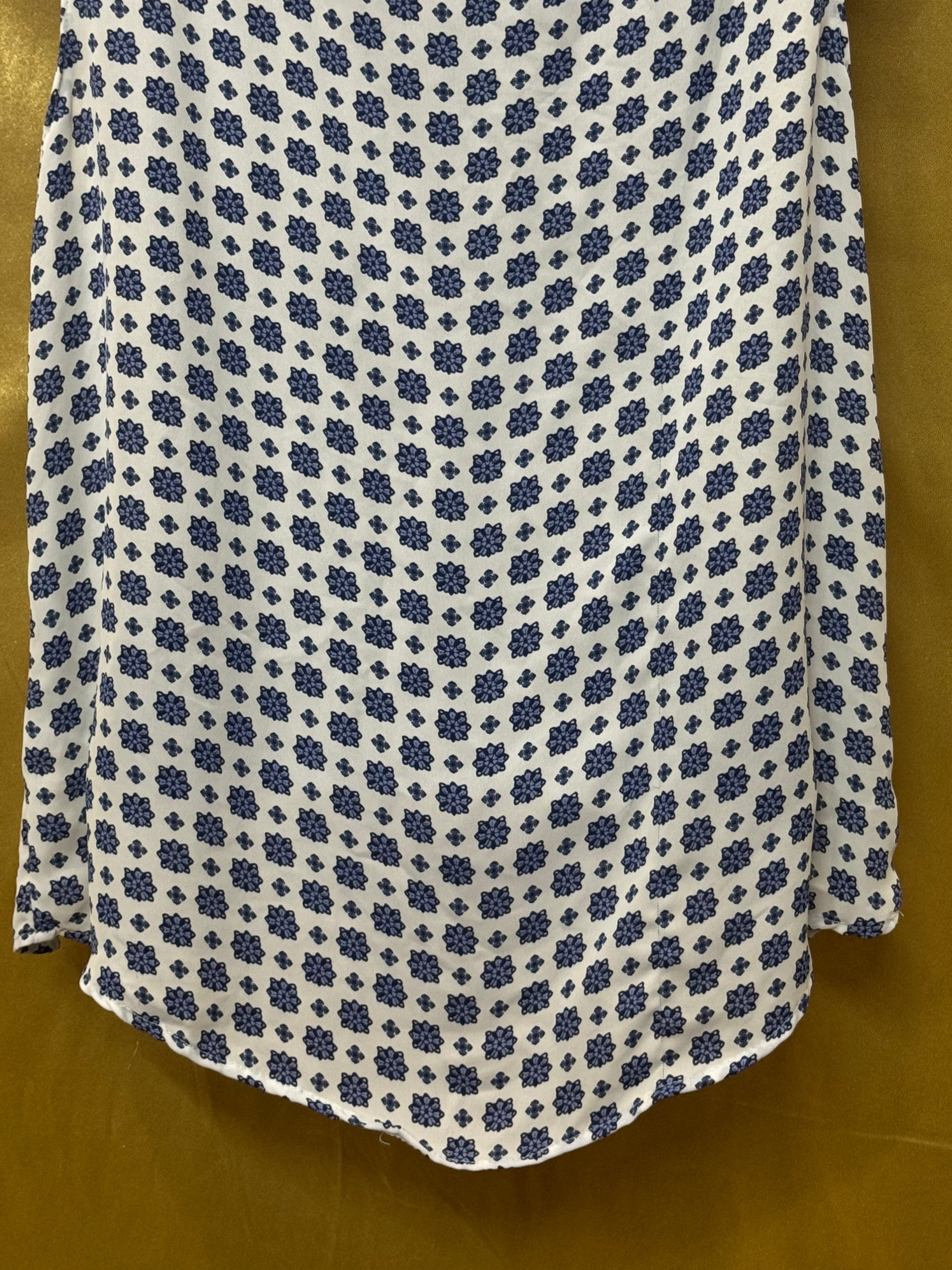 ELLE Blue & Purple Geometric Floral Ruffle Sleeveless Blouse, Small