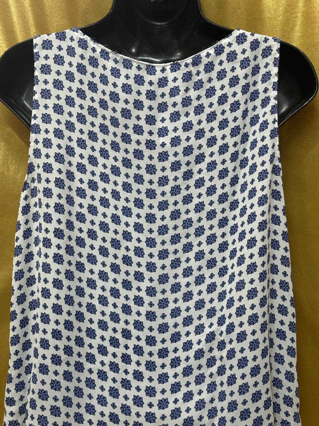 ELLE Blue & Purple Geometric Floral Ruffle Sleeveless Blouse, Small