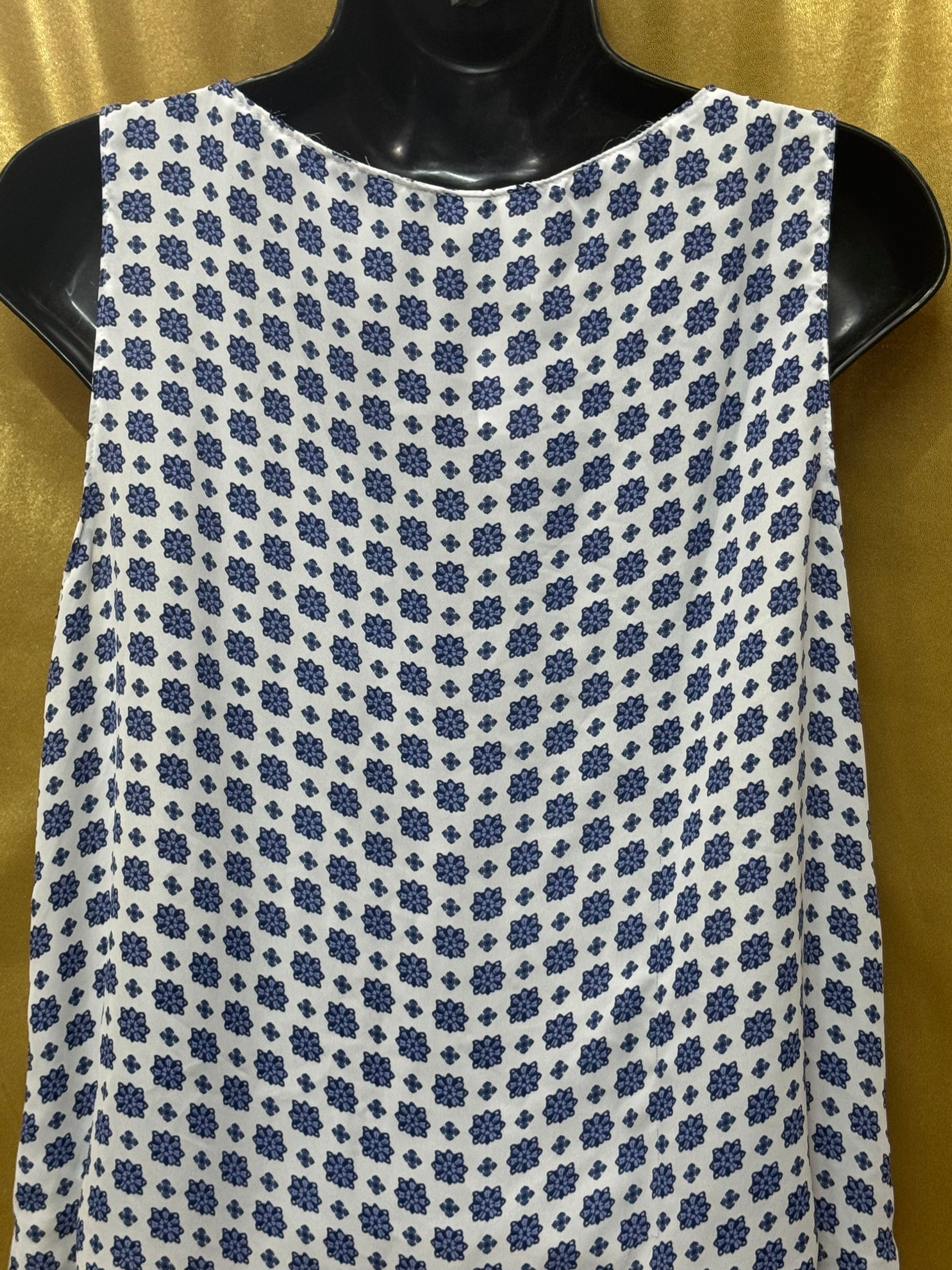 ELLE Blue & Purple Geometric Floral Ruffle Sleeveless Blouse, Small