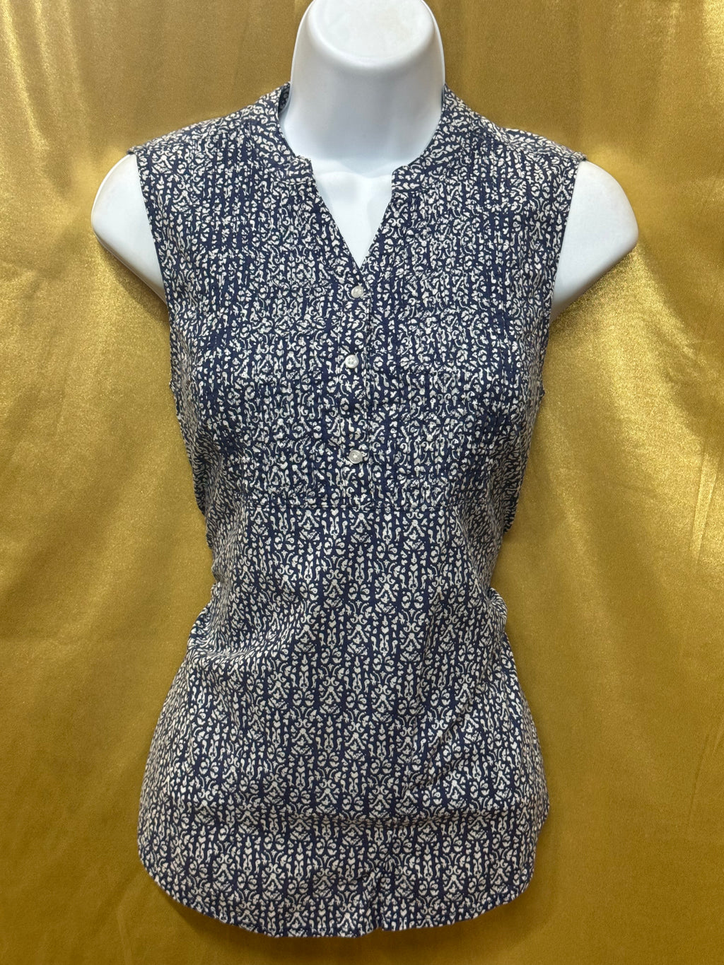 Bit & Bridle Blue & White Cotton Sleeveless Blouse - Size Small