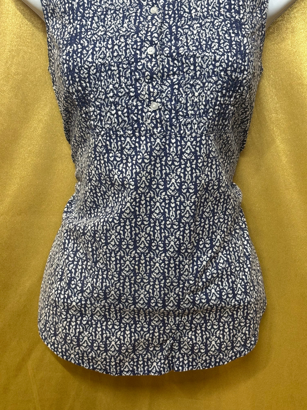 Bit & Bridle Blue & White Cotton Sleeveless Blouse - Size Small