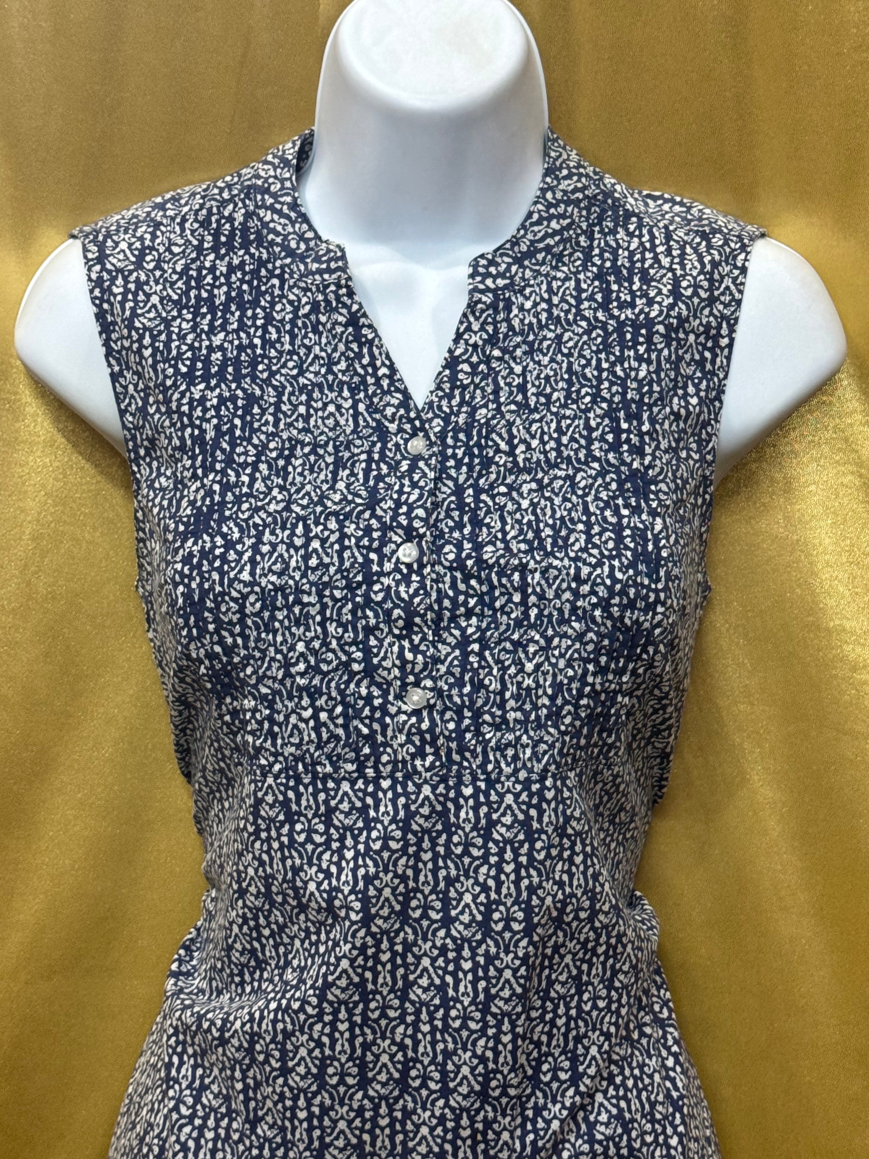 Bit & Bridle Blue & White Cotton Sleeveless Blouse - Size Small