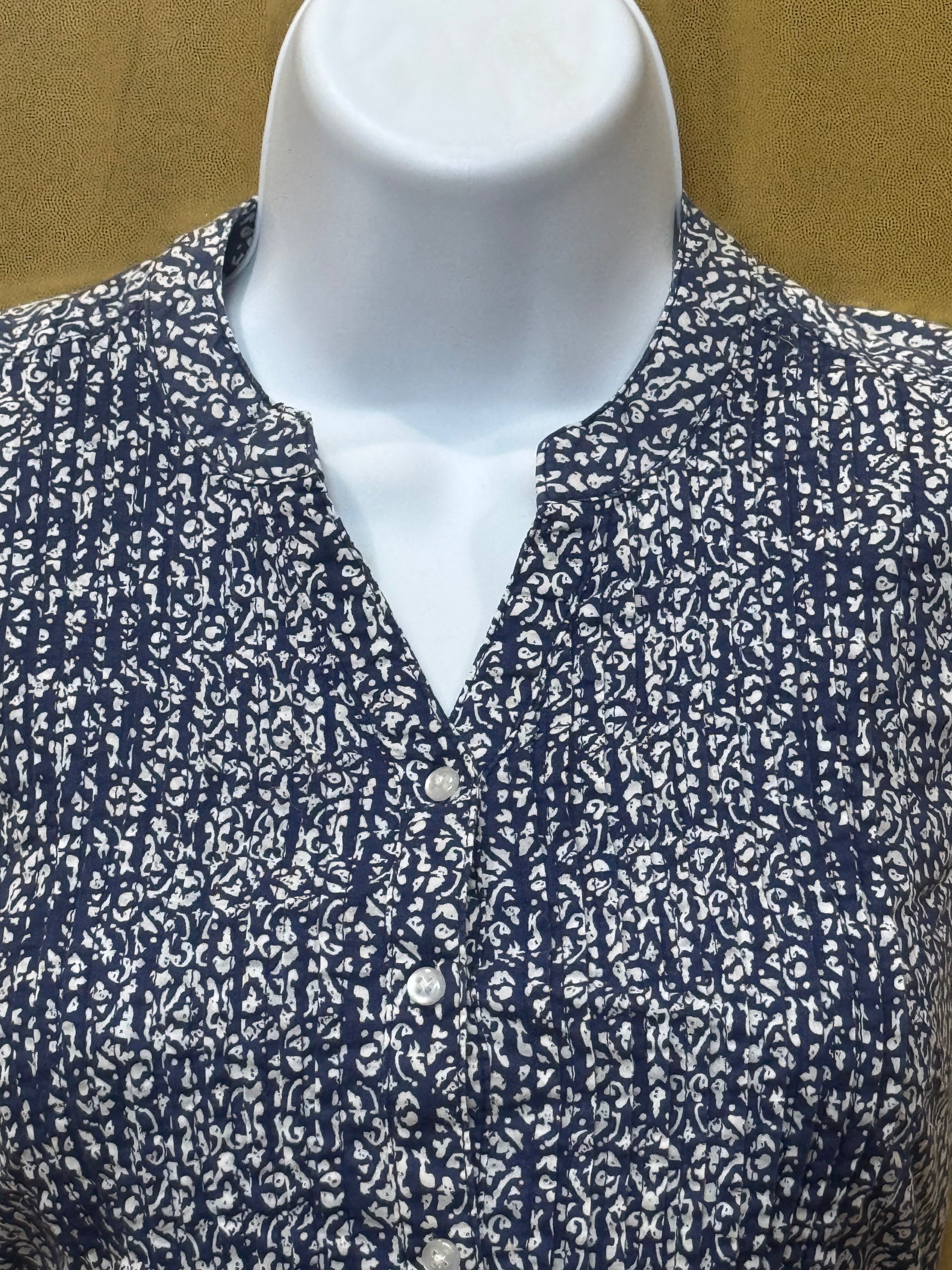 Bit & Bridle Blue & White Cotton Sleeveless Blouse - Size Small