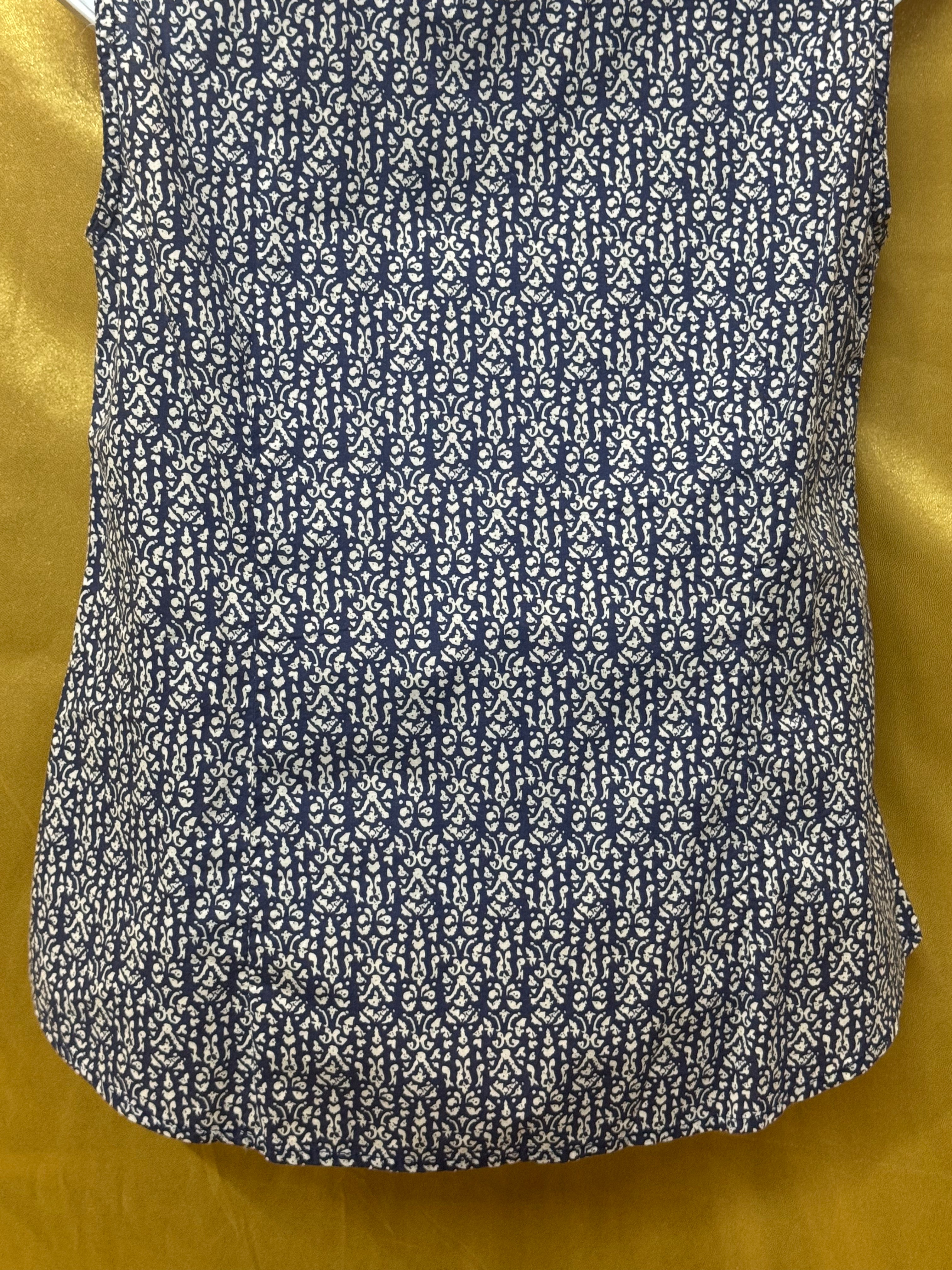 Bit & Bridle Blue & White Cotton Sleeveless Blouse - Size Small