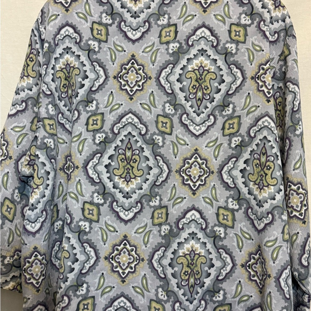 BonWorth Vintage‎ Gray Green & White 1/2 Sleeve Button Down Blouse Size XL