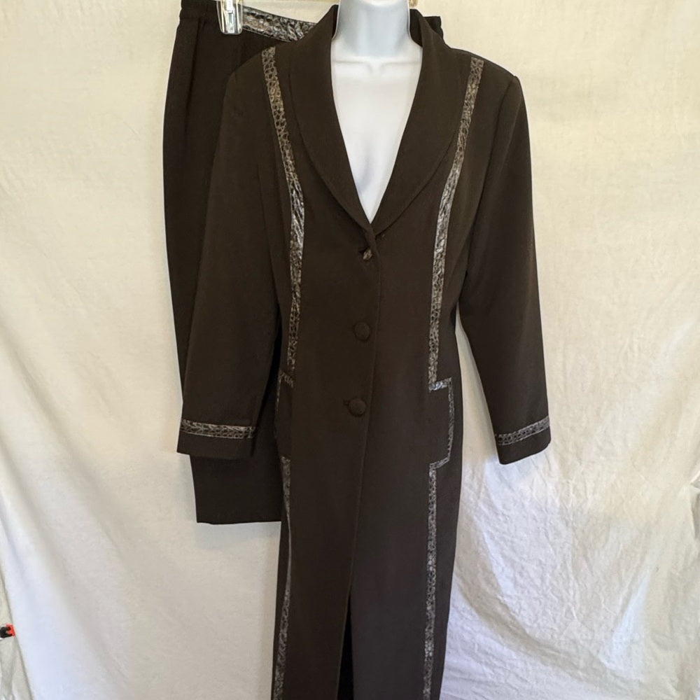 B-37 Donna Vinci Couture Brown 2-Piece Vintage Skirt & Blazer Set Size 10