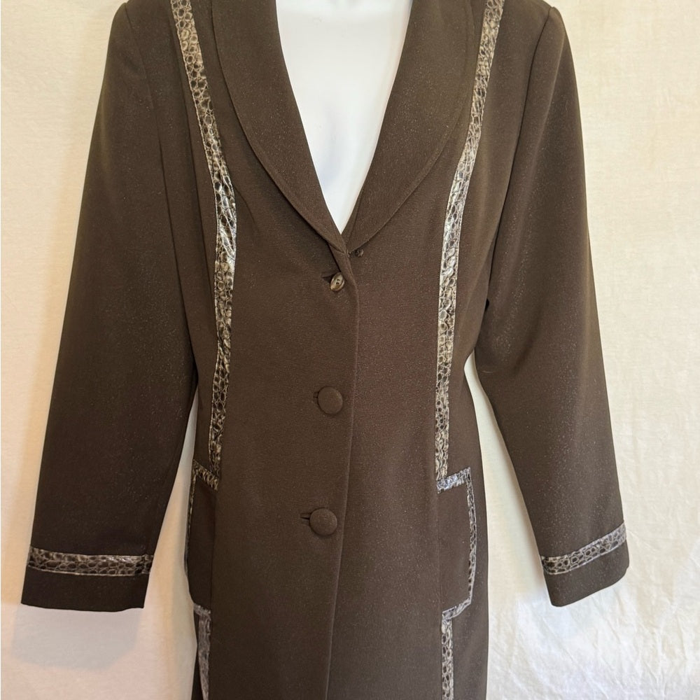 B-37 Donna Vinci Couture Brown 2-Piece Vintage Skirt & Blazer Set Size 10