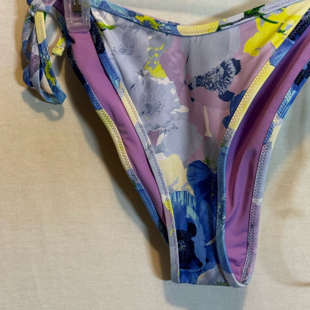 Aerie NWT Cheekiest Side Tie Blue Purple & Green Floral Bikini Bottoms