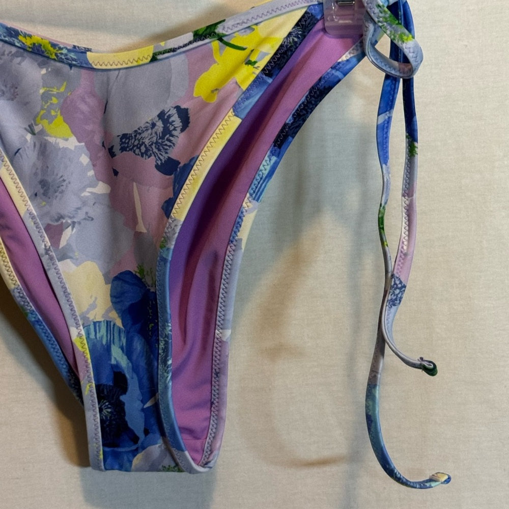 Aerie NWT Cheekiest Side Tie Blue Purple & Green Floral Bikini Bottoms