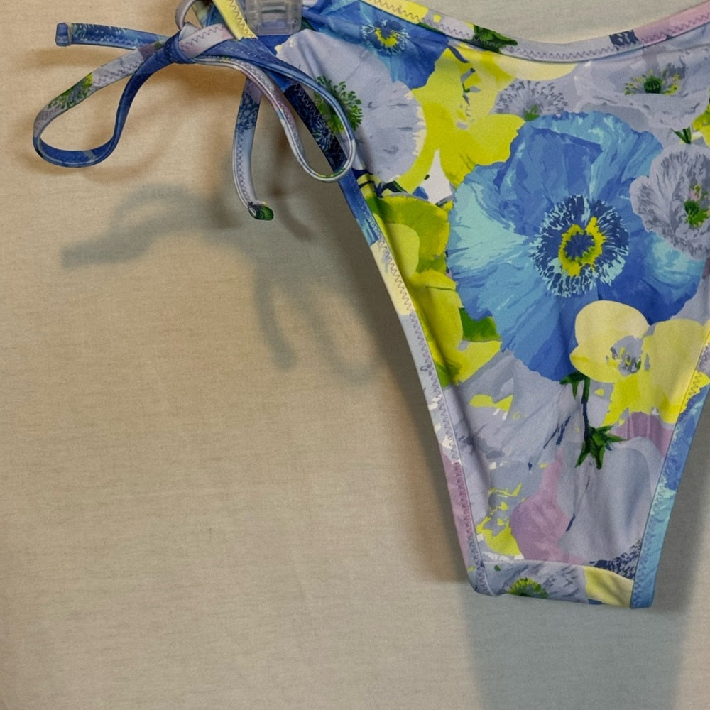 Aerie NWT Cheekiest Side Tie Blue Purple & Green Floral Bikini Bottoms