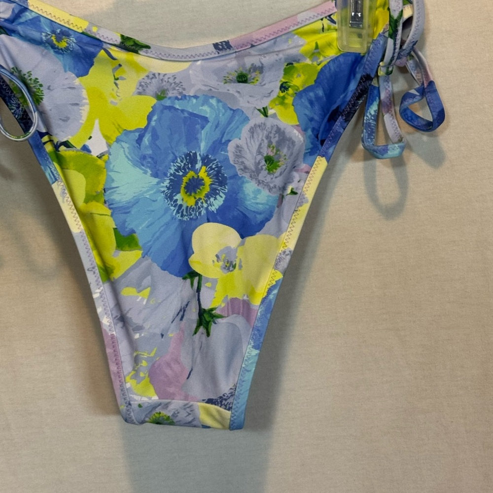 Aerie NWT Cheekiest Side Tie Blue Purple & Green Floral Bikini Bottoms