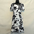 B-81 Karl Lagerfield White & Black Floral Ruffled Short Sleeve MIDI Dress