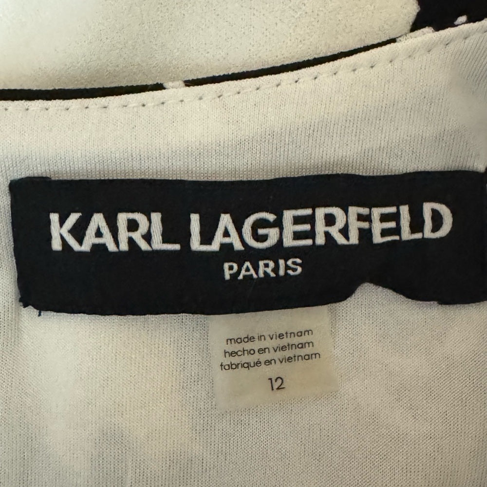 B-81 Karl Lagerfield White & Black Floral Ruffled Short Sleeve MIDI Dress