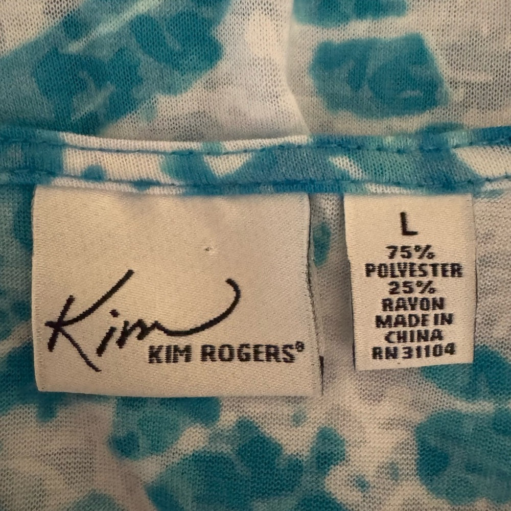 Kim Rogers Teal & White Short Sleeve Blouse Size Large