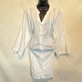 Club Z Collection white pleated V-neck button front blouse size 1X women's business casual top with 3/4 sleeves At A Golden Lady Boutique