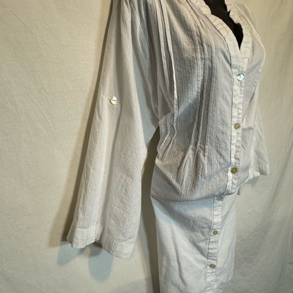 Club Z Collection White Pleated V-Neck Button Front Blouse Size 1X
