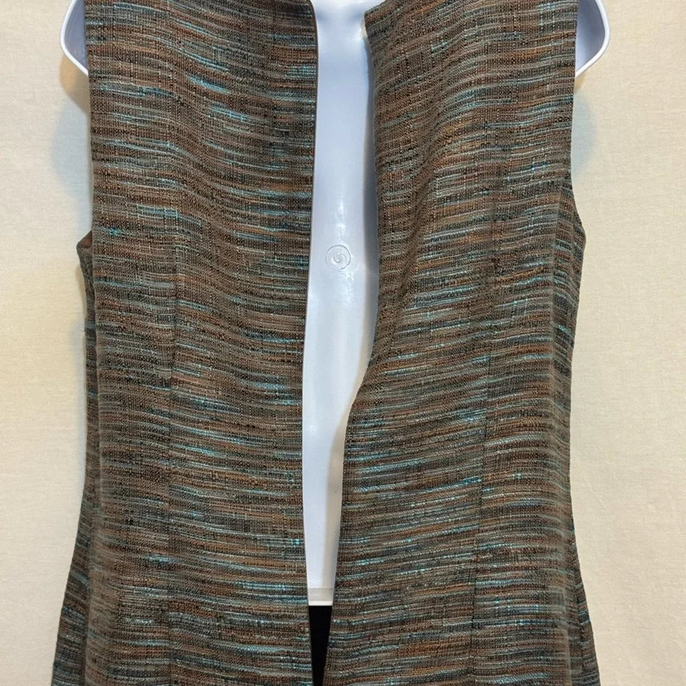 B-277 BG Collection Vintage Brown & Blue 2-Piece Set‎ Dress & Blazer Size 10