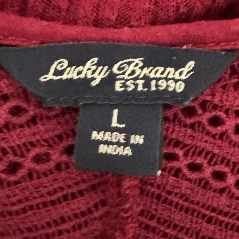 A-58 Lucky‎ Brand Red Long Sleeve High Low Pullover Sweater Size L