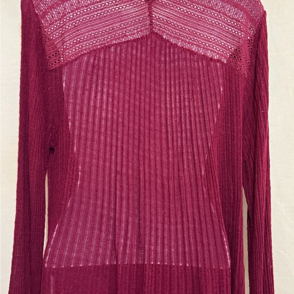 A-58 Lucky‎ Brand Red Long Sleeve High Low Pullover Sweater Size L