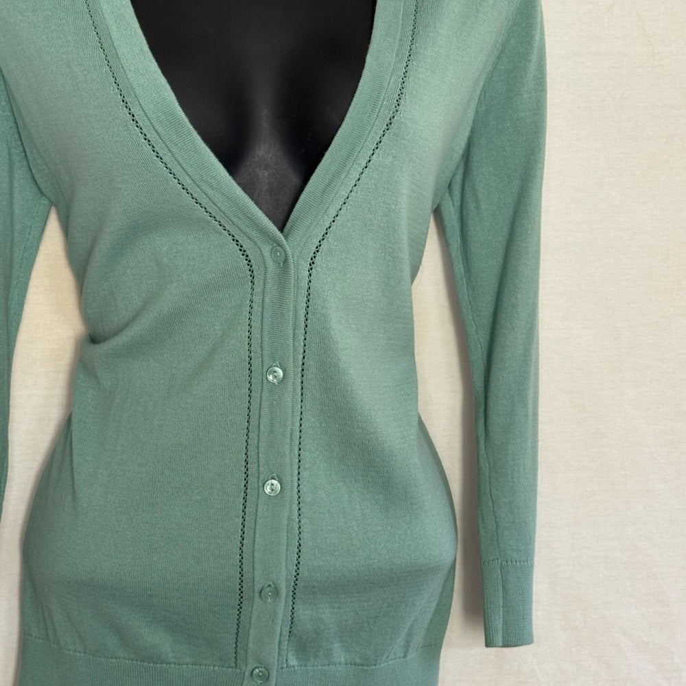 Green V-neck Long Sleeve Cardigan Sweater Size XS
