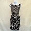 A-146 Love Cream White & Black Animal Print Sleeveless MIDI Dress‎ Size 13