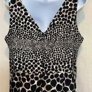A-146 Love Cream White & Black Animal Print Sleeveless MIDI Dress‎ Size 13