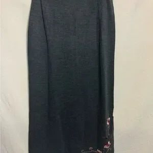 B-274 Requirements Vintage Gray‎ Embroidered 2 Piece Sweater Maxi Skirt Set Sz L