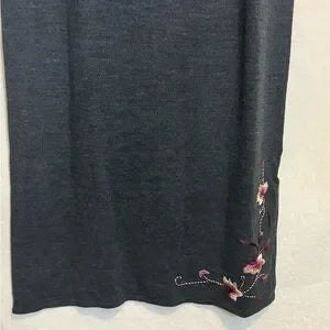B-274 Requirements Vintage Gray‎ Embroidered 2 Piece Sweater Maxi Skirt Set Sz L