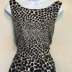 A-146 Love Cream White & Black Animal Print Sleeveless MIDI Dress‎ Size 13