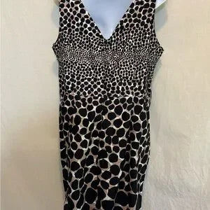 A-146 Love Cream White & Black Animal Print Sleeveless MIDI Dress‎ Size 13