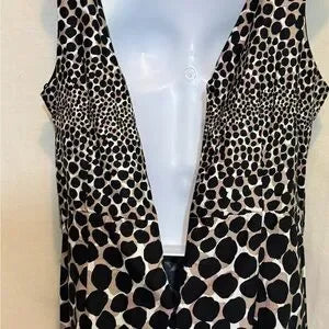 A-146 Love Cream White & Black Animal Print Sleeveless MIDI Dress‎ Size 13