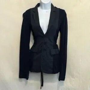 B-220 Free People Blue 100% Cotton Long Sleeve Suit Jacket Size 4‎