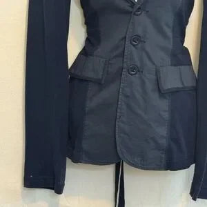 B-220 Free People Blue 100% Cotton Long Sleeve Suit Jacket Size 4‎