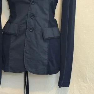 B-220 Free People Blue 100% Cotton Long Sleeve Suit Jacket Size 4‎