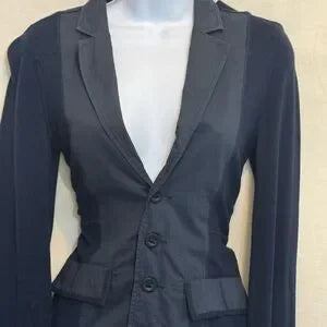 B-220 Free People Blue 100% Cotton Long Sleeve Suit Jacket Size 4‎
