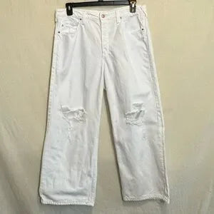 B-253 Ariat NWT White Distressed Ultra High Rise Tomboy Wide Leg Cropped Jeans‎
