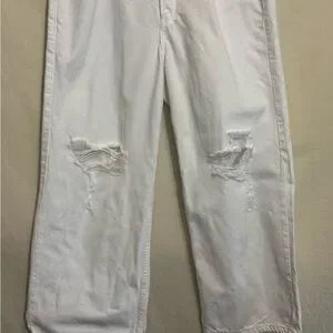 B-253 Ariat NWT White Distressed Ultra High Rise Tomboy Wide Leg Cropped Jeans‎