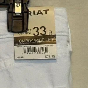 B-253 Ariat NWT White Distressed Ultra High Rise Tomboy Wide Leg Cropped Jeans‎