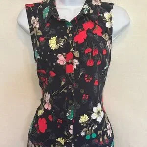 C-34 Tommy Hilfiger Black‎ & Colorful Floral Sleeveless Maxi Dress Size M