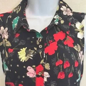 C-34 Tommy Hilfiger Black‎ & Colorful Floral Sleeveless Maxi Dress Size M