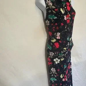 C-34 Tommy Hilfiger Black‎ & Colorful Floral Sleeveless Maxi Dress Size M